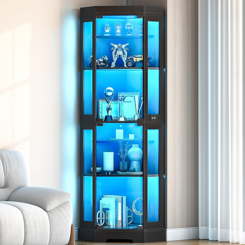HOOBRO Corner Display Cabinet with Glass Doors，67.9" Glass Display Cabin...