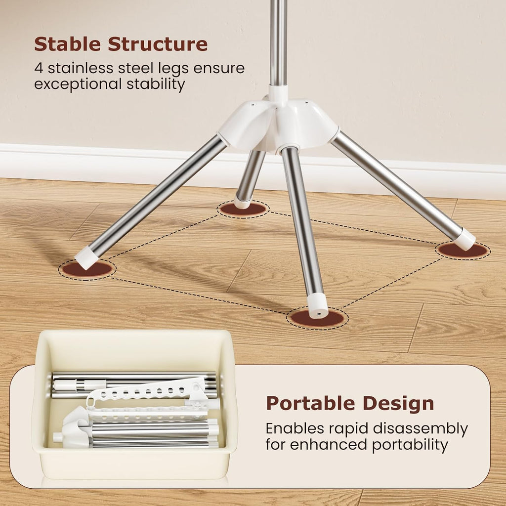 Abiglifty Rotatable and Foldable Clothes Drying Rack, Space Saving Free Standing Laundry Drying Rack for Indoor, Balcony, 1 Layer