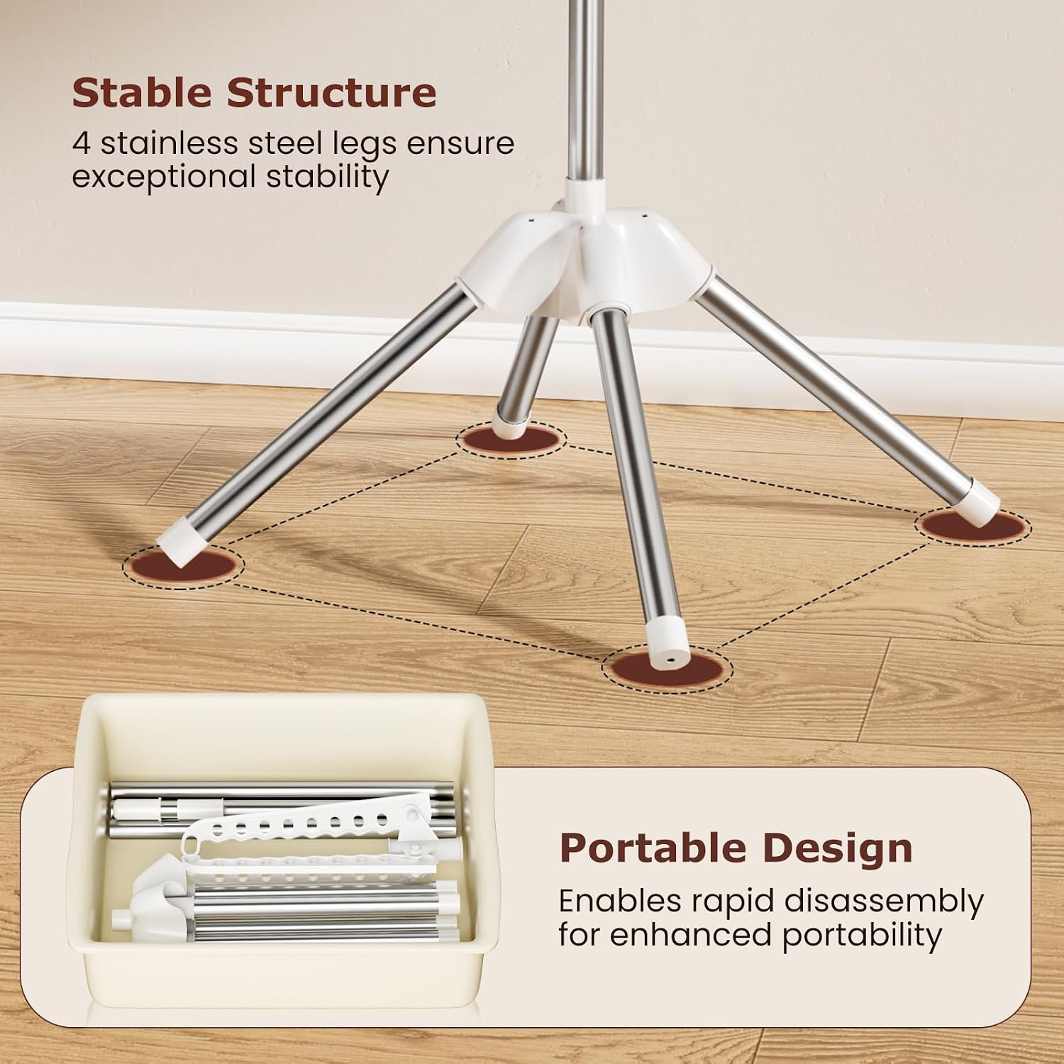 Abiglifty Rotatable and Foldable Clothes Drying Rack, Space Saving Free Standing Laundry Drying Rack for Indoor, Balcony, 1 Layer