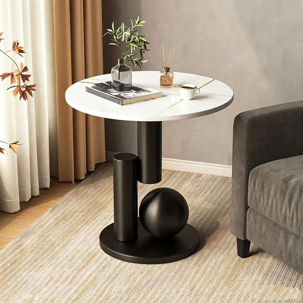 Small Round Marble Sofa Side Table, Creative Mini Leisure Accent End Table, S...