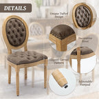 French Country Dining Chairs Set of 6,Farmhouse Upholstered Dining Room Chairs with Tufted Round Back&Solid Leg,PU Leather Kitchen Side Chairs for Kitchen/Bedroom/Dining Room,Brown