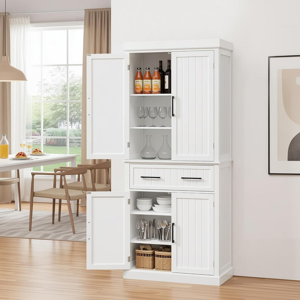 Yaheetech 72.5" H Freestanding 4-Door Kitchen Storage Cabinet,White | St...