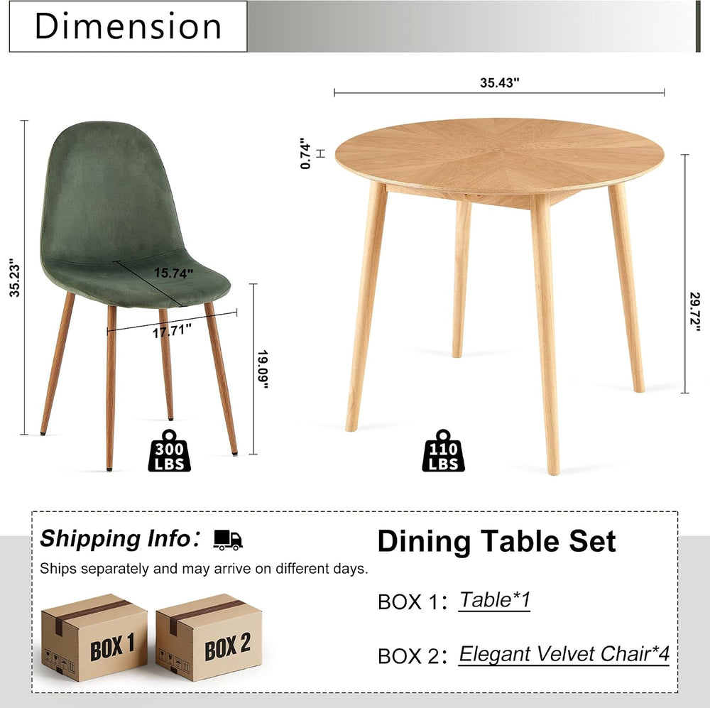 Small Dining Table Set for 4, Modern Round Dining Table with 4 Velvet Dining ...