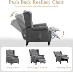 Pushback Recliner Chair Set of 2, Linen Tufted Armchairs with Massage & Heat, Mid-Century Modern Wingback Accent Chairs for Living Room, Small Space (Light Grey, 2PC)
