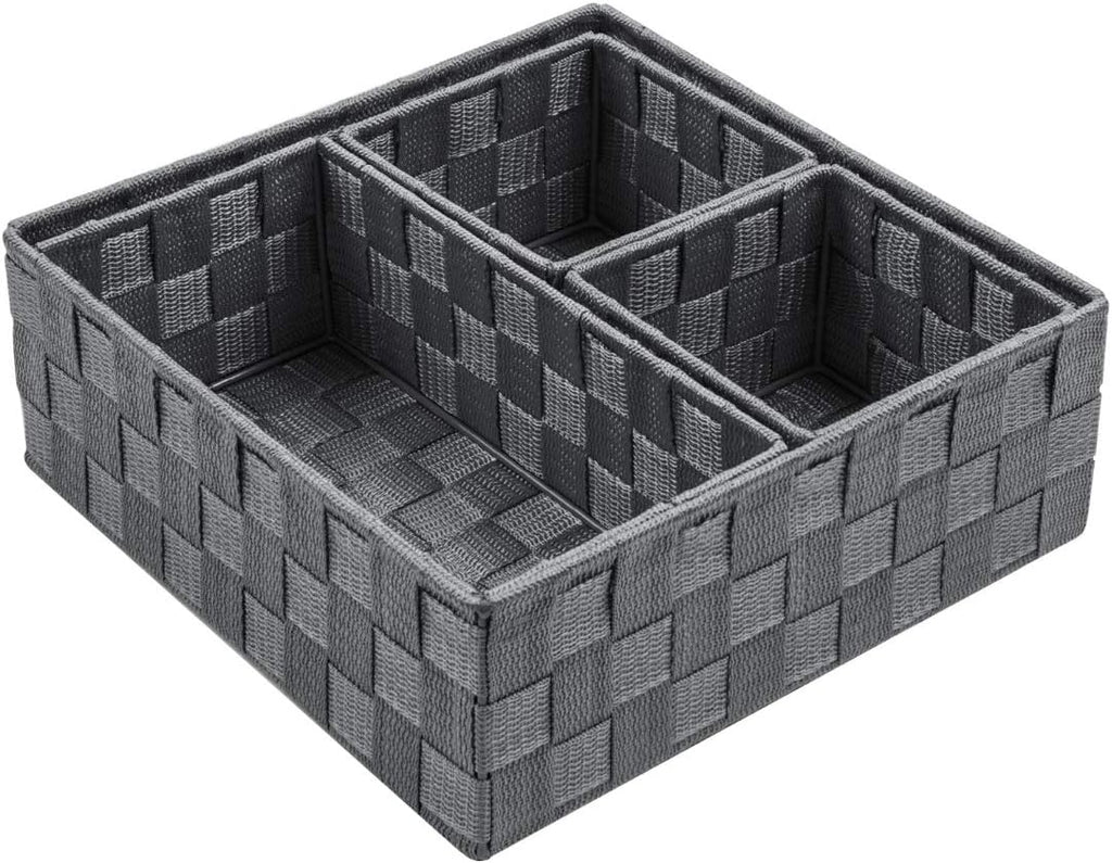 Posprica Woven Storage Baskets for Organizing, Small Baskets Cube Bin Container Tote Organizer Divider for Drawer, Closet, Shelf, Dresser, Set of 4(Dark Grey)