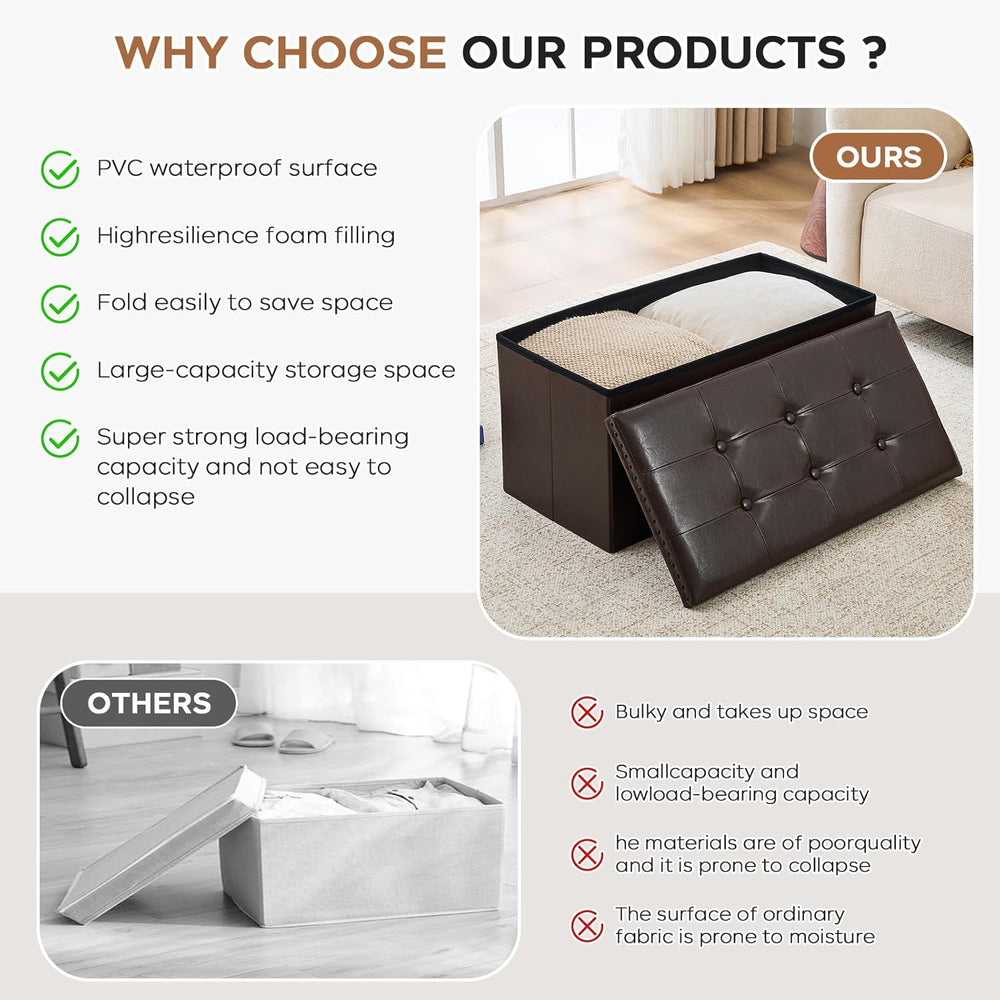 oakvivo 30 Inches Folding Storage Ottoman Bench, Ottoman PU Leather Tuffed En...