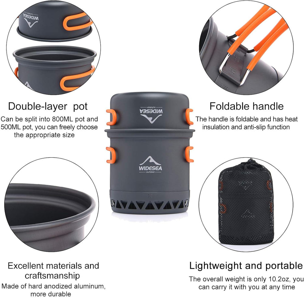 widesea Camping Cookware Outdoor Pot Pan Cooking Equipment Heat Exchange Desi...