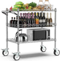 Leteuke 3 Tier Rolling Carts with Wheels, Heavy Duty Rolling Utility Cart,NSF Commercial Grade Metal Cart with Handle&Shelf Liner,Trolley Serving Cart for Kitchen,Restaurant,Plant Display,Chrome