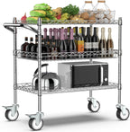Leteuke 3 Tier Rolling Carts with Wheels, Heavy Duty Rolling Utility Cart,NSF Commercial Grade Metal Cart with Handle&Shelf Liner,Trolley Serving Cart for Kitchen,Restaurant,Plant Display,Chrome