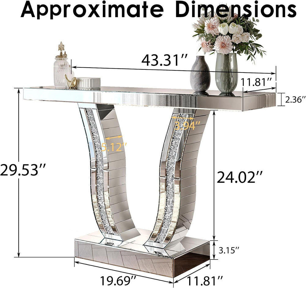 43.3'' Mirrored Console Table Silver Mirrored Entryway Sofa Table for...