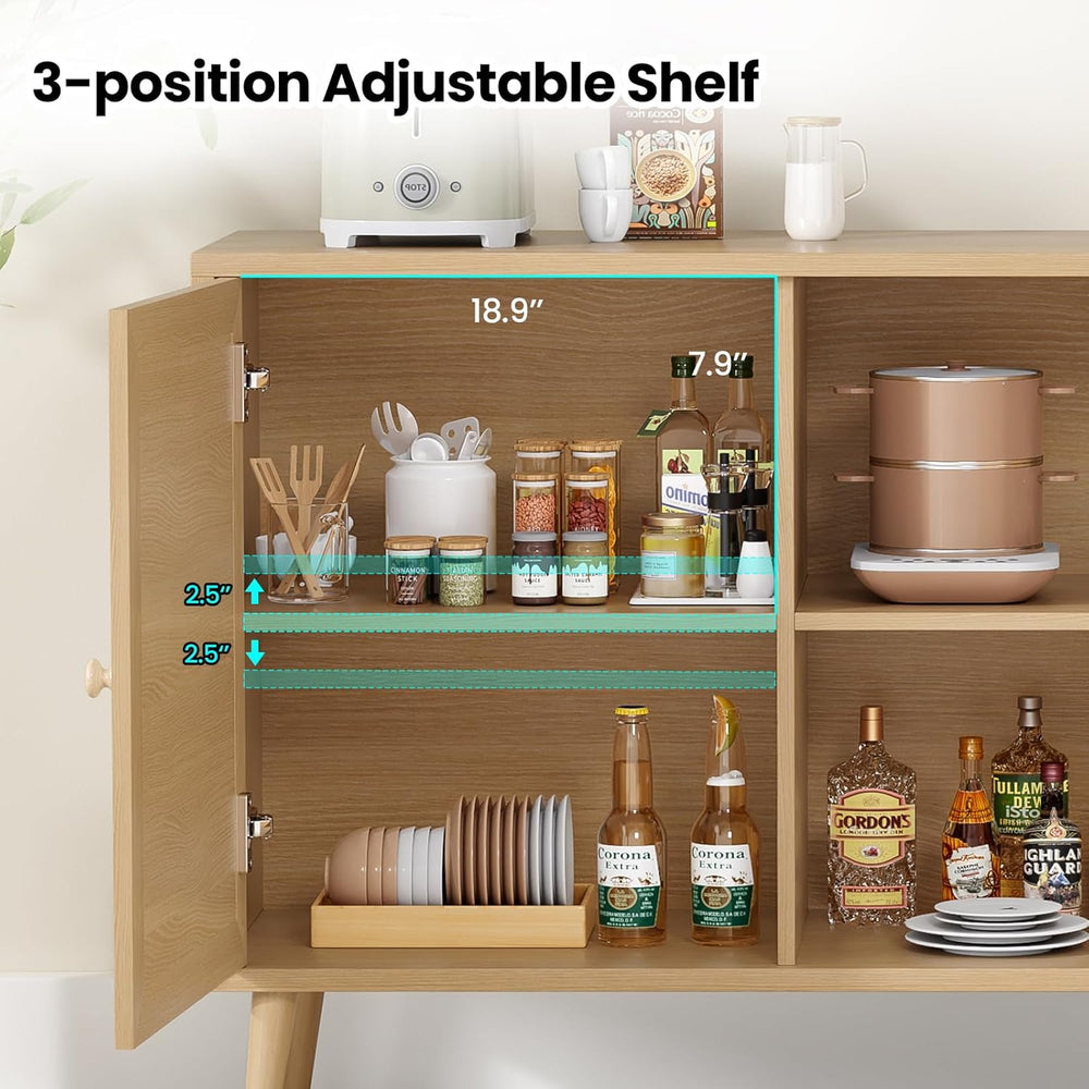 Farini 59.1" Buffet Cabinet with 3 Rattan Doors,Kitchen Sideboard for Di...