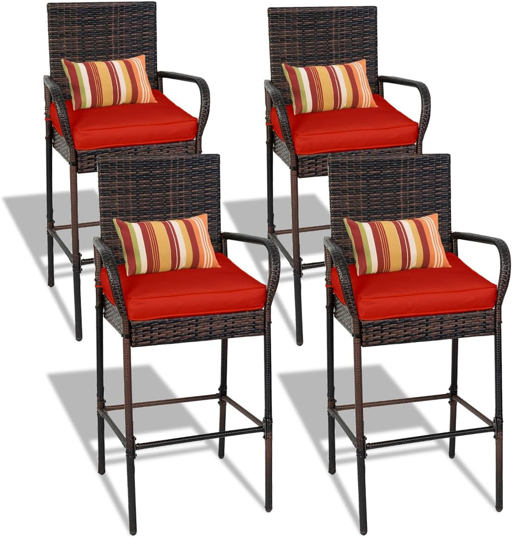 Sundale Outdoor Wicker Bar Stool Set of 4, Patio Counter Height Pub Chair