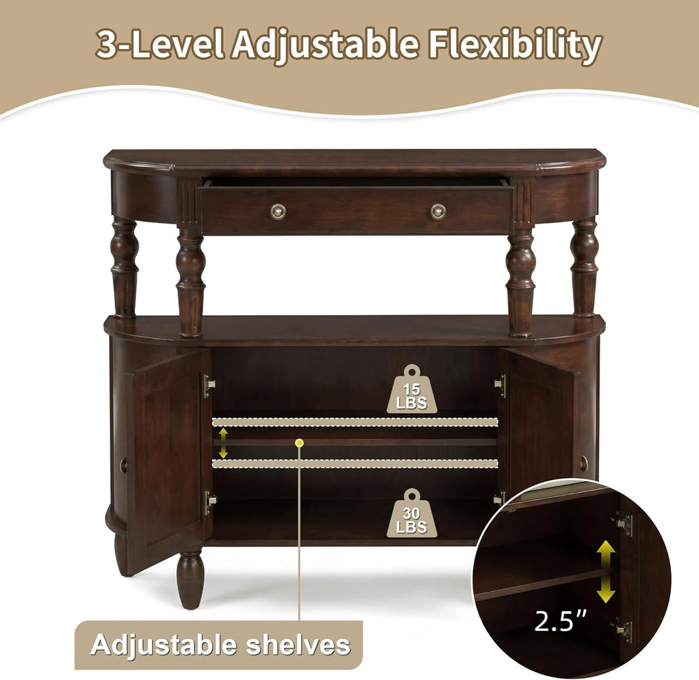 Curved Console Table with Solid Wood Legs, 47" Half Moon Sofa Table with...