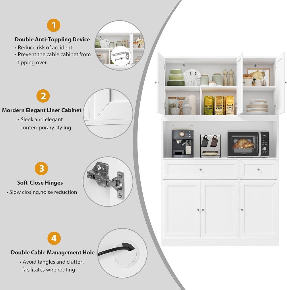 BOTLOG 72" Kitchen Pantry Cabinet, Kitchen Hutch with Microwave Stand, B...