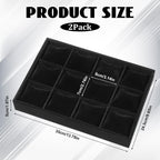 2 Pieces Velvet Watch Tray, 12 Grid Jewelry Organizer, Stackable Watch Bracelet Bangle Display Holder, Stackable Jewelry Tray, Adjustable Pillow, Stylish and Organized Multifunctional Tray(Black)