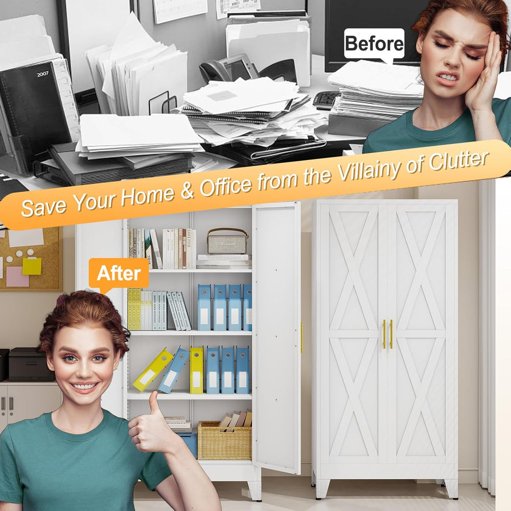61" H Metal Kitchen Pantry Storage Cabinet, Freestanding Cupboard with 2...
