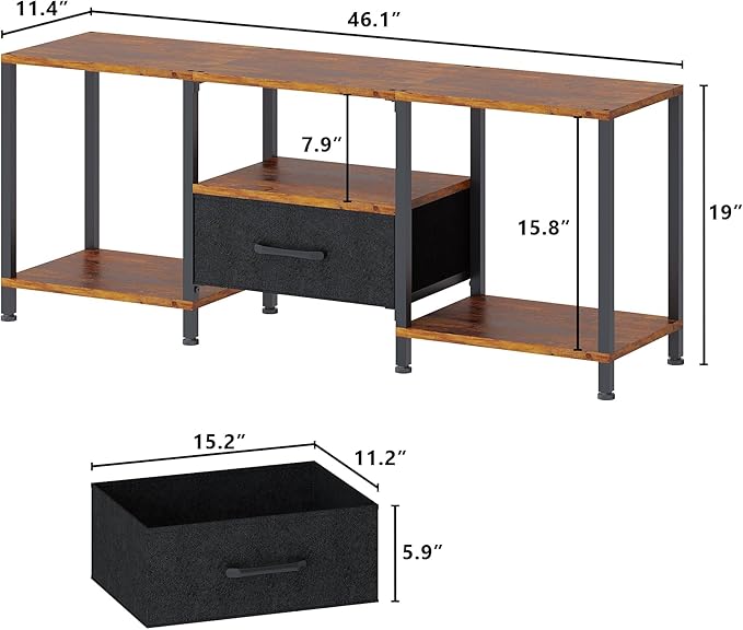 TV Stand with LED Lights, Entertainment Center with Open Shelves and Fabric D...