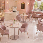 31.5'' Tulip Table, Round Dining Table with Glossy Sintered Stone Tabletop | Rose Gold Aluminum Alloy Edge & Pedestal, Small Bistro Table for Dining Room/Café/Small Spaces/Restaurant (Blush Onyx)