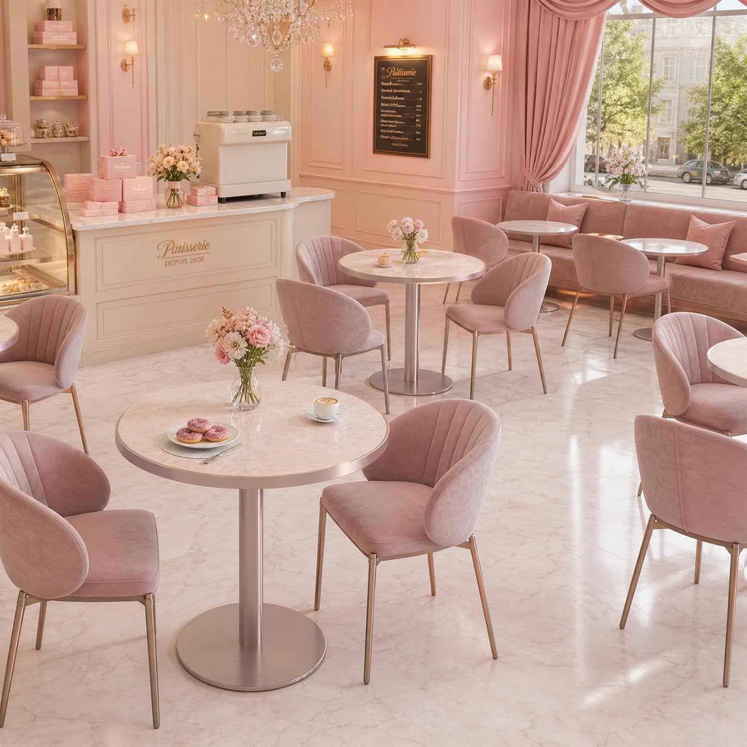31.5'' Tulip Table, Round Dining Table with Glossy Sintered Stone Tabletop | Rose Gold Aluminum Alloy Edge & Pedestal, Small Bistro Table for Dining Room/Café/Small Spaces/Restaurant (Blush Onyx)