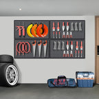 48x24 Inch Metal Pegboard Wall Organizer, Black Pegboard Panels Tool Organizer Kit with Accessories Hooks and Bins, Peg Board Utility Tool Storage for Garage Workbench Shed