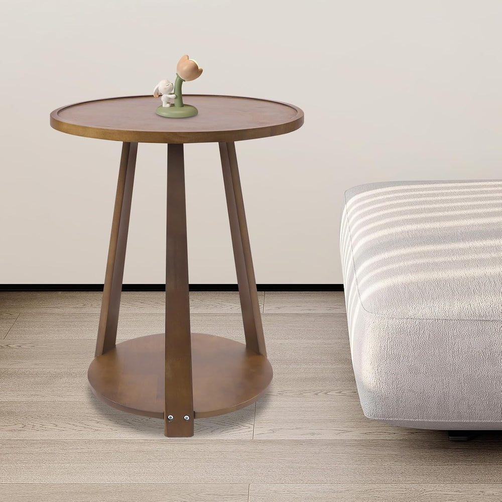 2-Tier Round Side Table - 20in Modern Solid Wood Small Round Table End Table ...