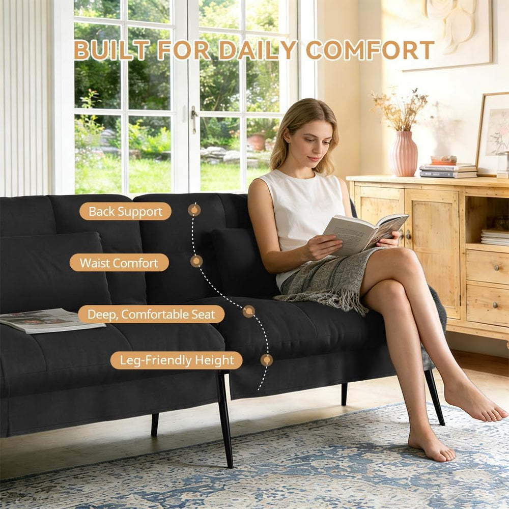 COMHOMA 72″ Futon Sofa Bed, Sleeper Sofa with Adjustable Backrest, Black | Co...