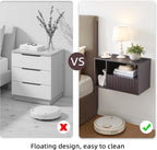Modern Espresso Fluted Floating Nightstand with Charging Station, NightStand with Drawers, Bedside with USB Ports and Outlets, Bedroom Furniture (Right)
