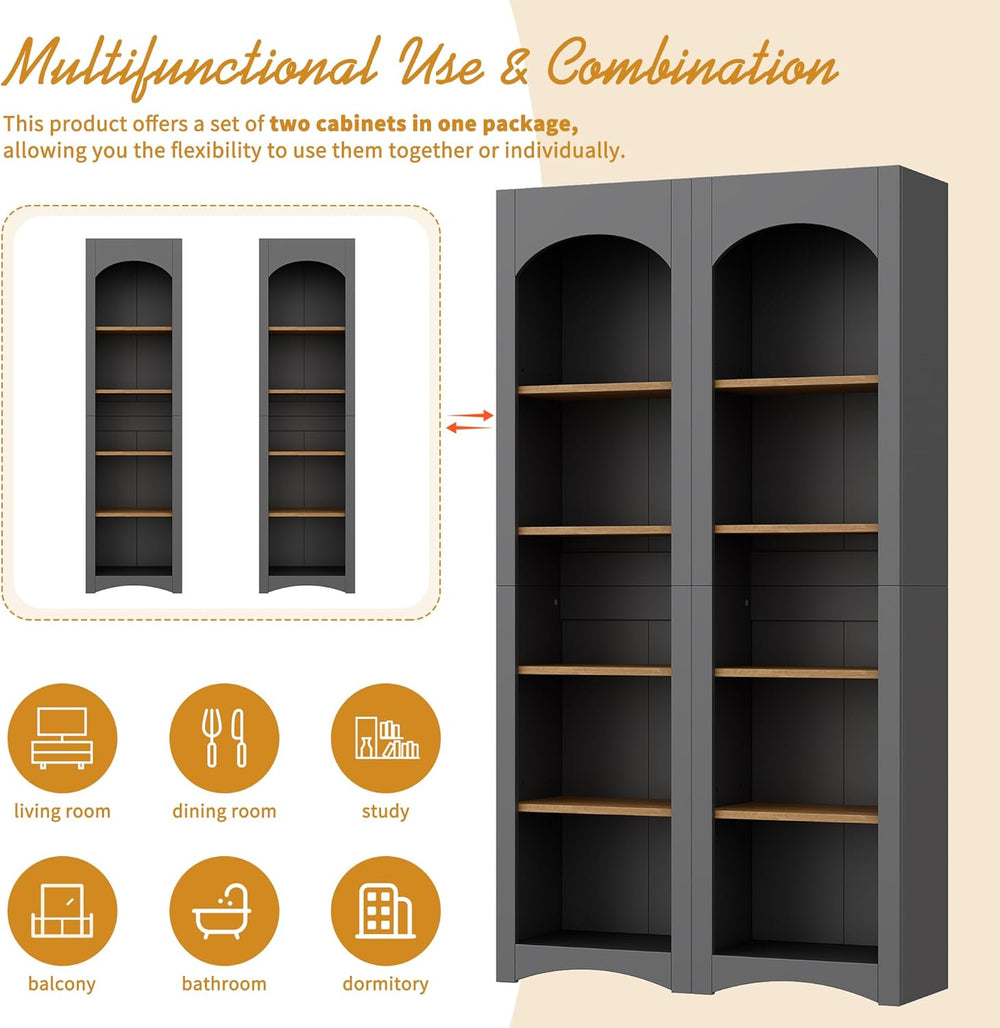 Freestanding Corner Kitchen Pantry with 4 Shelves, Traditional, Rectangular S...