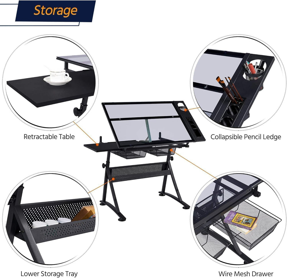 Drafting Table w/Stool, Height Adjustable Multifunctional Drawing Table | Art...