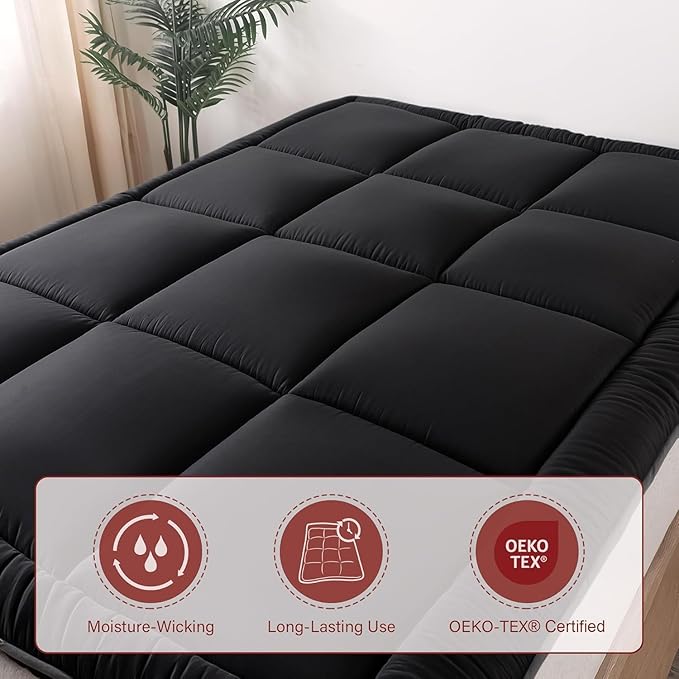 WhatsBedding Japanese Floor Mattress Futon Mattress 3" Black Tatami Mat Shredded Memory Foam Filled Sleeping Pad, Foldable & Portable Roll Up Lounger Camping Bed for Kids and Adult,Twin Size 39"x 80"