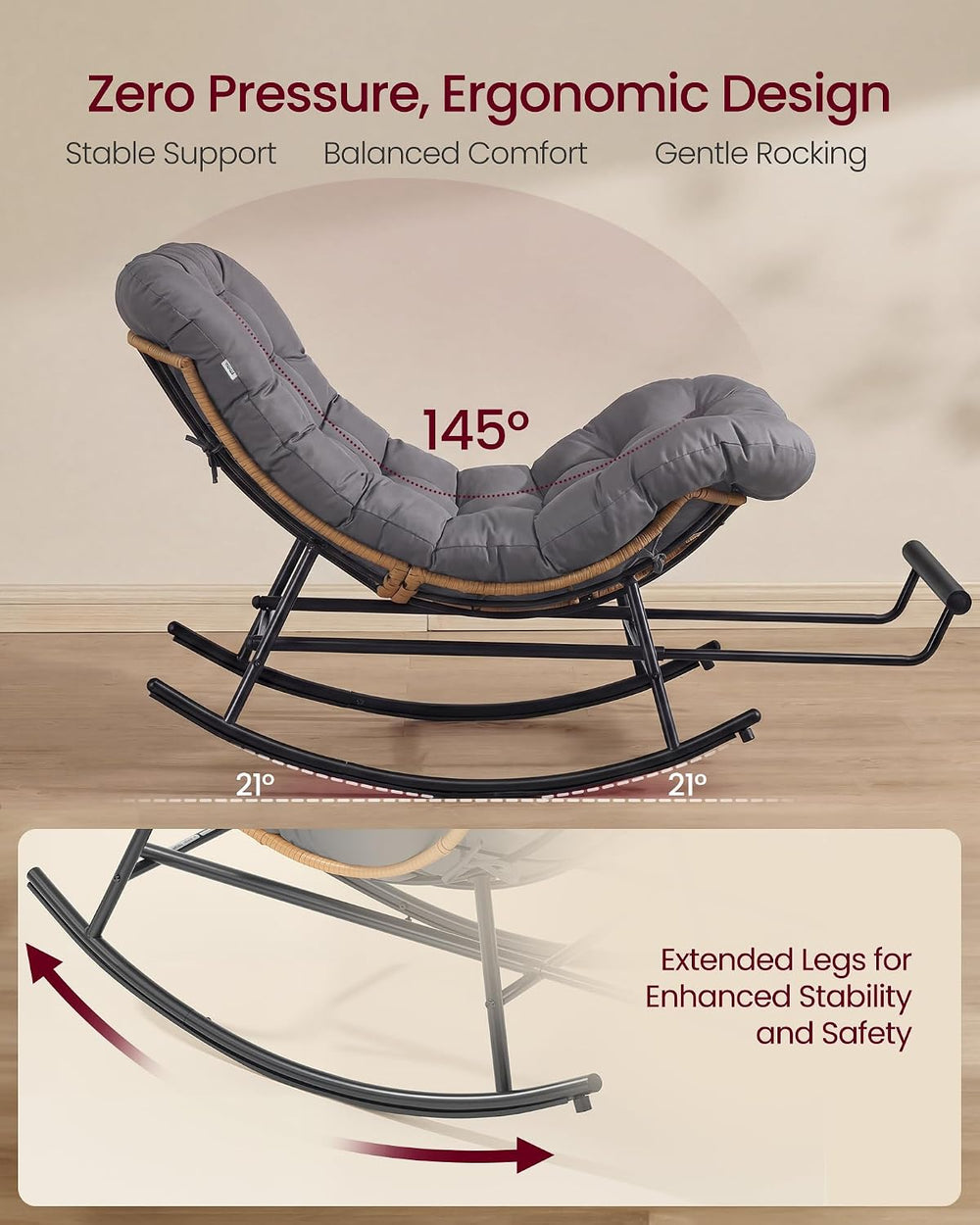 VASAGLE Papasan Chair, Outdoor Rocking Chair, Outdoor Furniture, Steel Frame,...