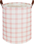 CLOCOR Laundry Basket, Waterproof Fabric Storage Container, Room Decor, Gift Basket(Pink Grid)