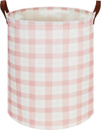 CLOCOR Laundry Basket, Waterproof Fabric Storage Container, Room Decor, Gift Basket(Pink Grid)
