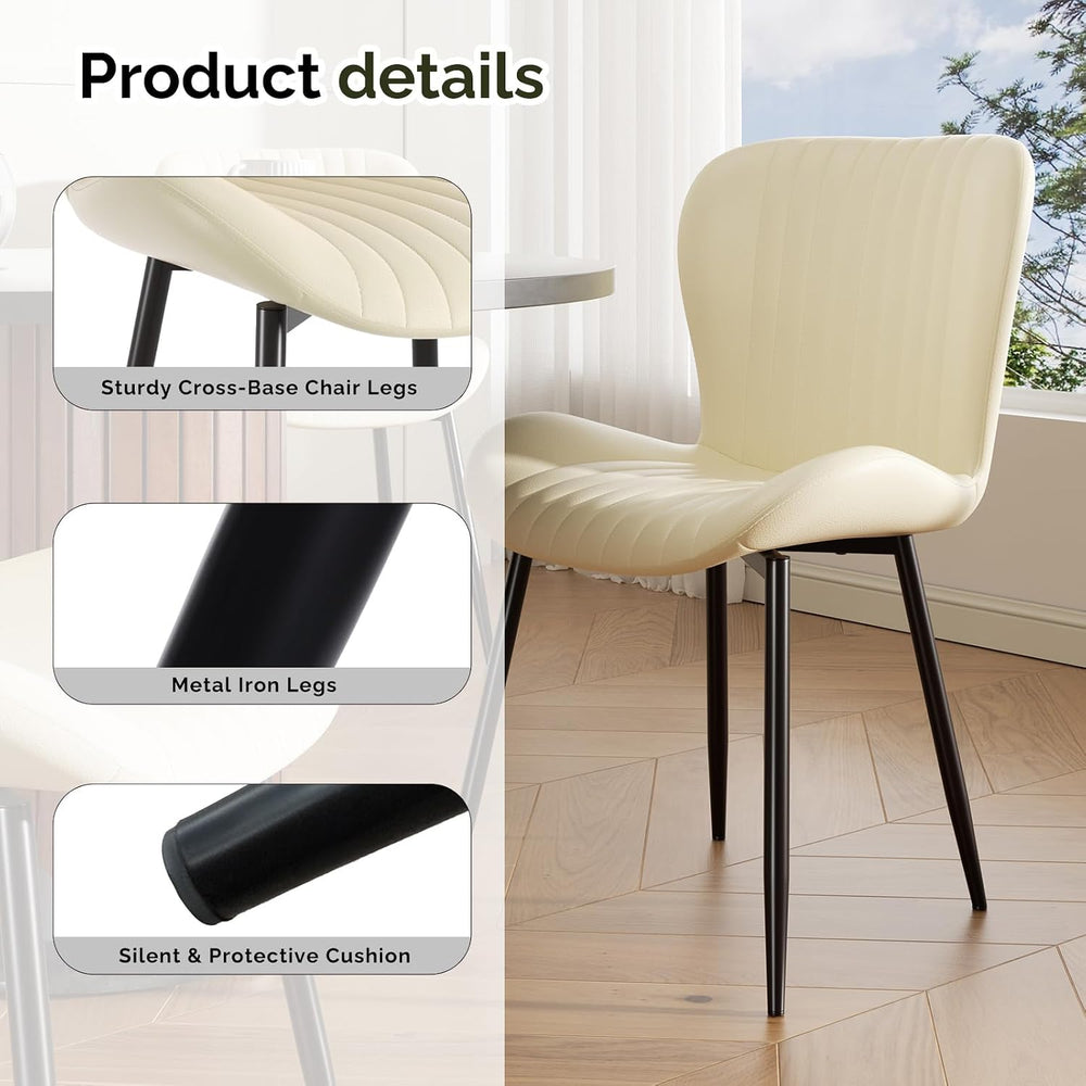 Upholstered Dining Chairs Set of 4 PU Leather Metal Legs Beige | Vertical cha...