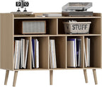 ChooChoo Record Player Stand, Turntable Stand with Vinyl Storage, Record Player Cabinet Up to 350 Albums, Cube Storage Organizer for Living Room, Natural