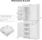 Kitchen Pantry with 3 Pull Out Cabinet Organizers, Farmhouse Freestanding Storage Cabinet with 6 Door Shelves and 2 Drawers for Kitchen, Dining Room (White)