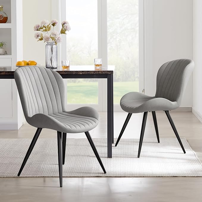 Dining Chairs Set of 2 Modern Fabric Dining Room Chairs Upholstered Dining Chairs with Thick Cushions Metal Legs Armless Back Chair for Kitchen and Living Room Light Gray