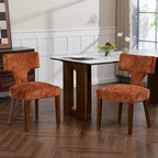 Soft Padded Dining Chairs Set of 4, Modern Farmhouse Upholstered Chairs with Linen Fabric & Rubber Wood Legs, Ergonomic Armless Seats for Dining Room Kitchen Living Room (Orange)