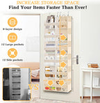 2 Pack Over The Door Organizer 6 Tiers, Extra Large Behind Door Storage of 12 Compartments, 80 lbs Weight Capacity Hanging Storage Organizer with Clear Window Kids Toys,Shoes (6 Tiers - Beige)