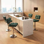 Bar Stools Set of 2 Upholstered Adjustable Counter Height Swivel Bar Stools Island Chairs with Back for Bar Kitchen Dining Room, Green