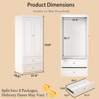Armoire Wardrobe Closet with Drawers: 74" White Wardrobe Closet with 6 Doors, Large Armoire with 6 Drawers, Hanging Rod, Wood Closets for Bedroom