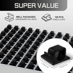 100PCS Cable Clips, Adhesive Wire Clips Strong Cord Clips Wire Holders, Cable Management Clips for Desk, Wall, Car, TV, Ethernet Cable (Black, Small)