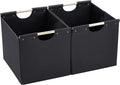 HOONEX Large Collapsible Storage Bins, Linen Fabric, Pack of 2, Storage Baskets with Wooden Carry Handles and Sturdy Heavy Cardboard, for Home, Office, Car, Nursery, Black
