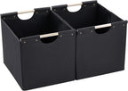 HOONEX Large Collapsible Storage Bins, Linen Fabric, Pack of 2, Storage Baskets with Wooden Carry Handles and Sturdy Heavy Cardboard, for Home, Office, Car, Nursery, Black