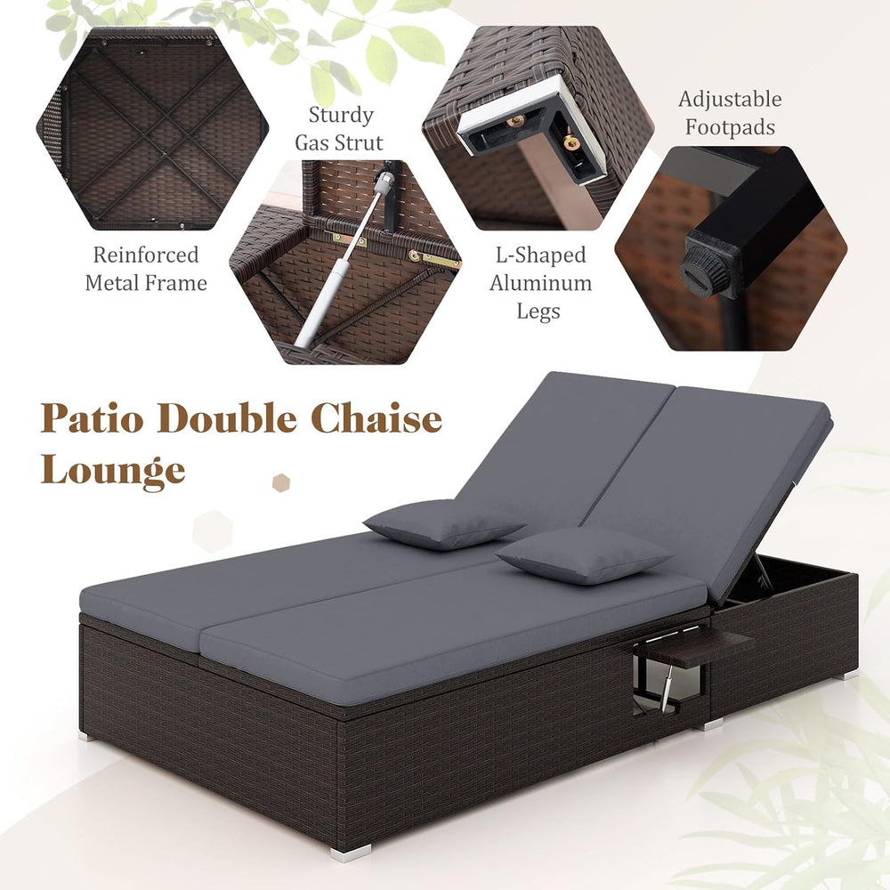 Tangkula Outdoor Rattan Daybed with 6-Level Adjustable Backrests, 2-Person Ad...