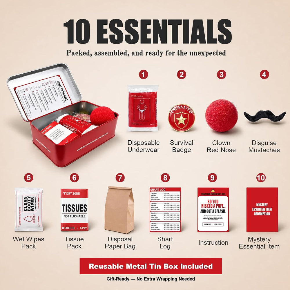 Sharting Emergency Kit, Funny Gag & White Elephant Gift for Men