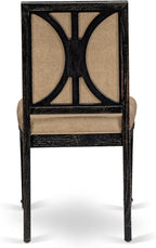 LKAM9-SBB-28 9-Piece Kitchen Table Set Consists of a Dining Table and 8 Beige Polyester Fabric Dining Chairs with High Back - Sand Blasting Black Finish