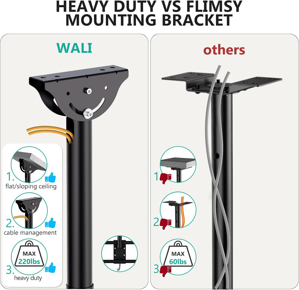 WALI Heavy Duty Ceiling TV Mount for 37-90 inch Large TVs, up to 220 lbs | Ha...