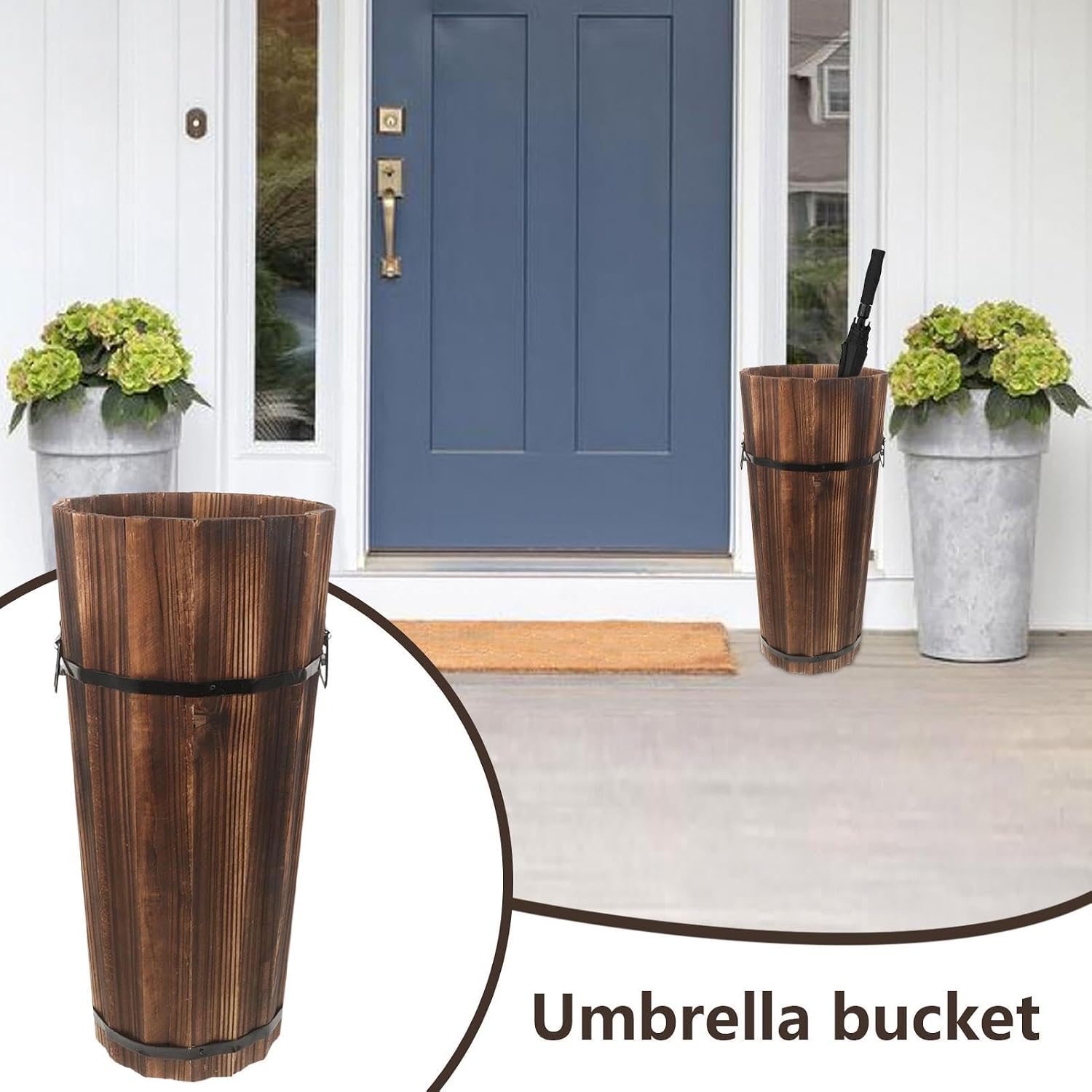Umbrella Bucket - Wooden Large Modern Container,Umbrella Organizer Bucket Cane Stand,for Inside Outdoor Entrance Hallway Patio Home Office Dorm Commercial