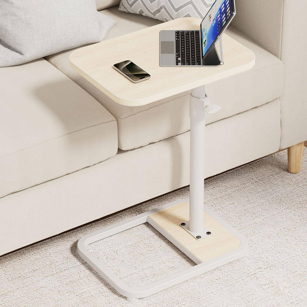 GOYLSER C Shaped End Table for Couch, Height Adjustable Rotatable Couch Tray Tables Sofa Table Tv Trays for Bedroom, Natural Wooden Swivel Side Table for Small Spaces